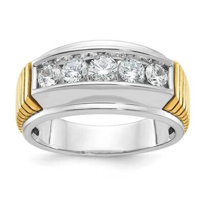 Ibgoodman Men&#39;s Polished Textured 5-Stone 1 Carat Aa Quality Diamond Ring 14k Two-Tone Gold B64105-…