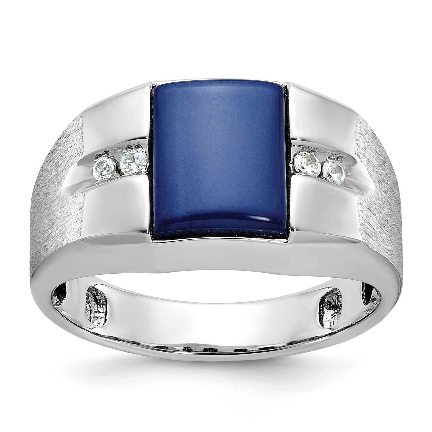 Ibgoodman Men's Created Blue Star Sapphire 1/15 Carat Diamond Satin Complete Ring 14k White Gold B57984-4WCS/AA