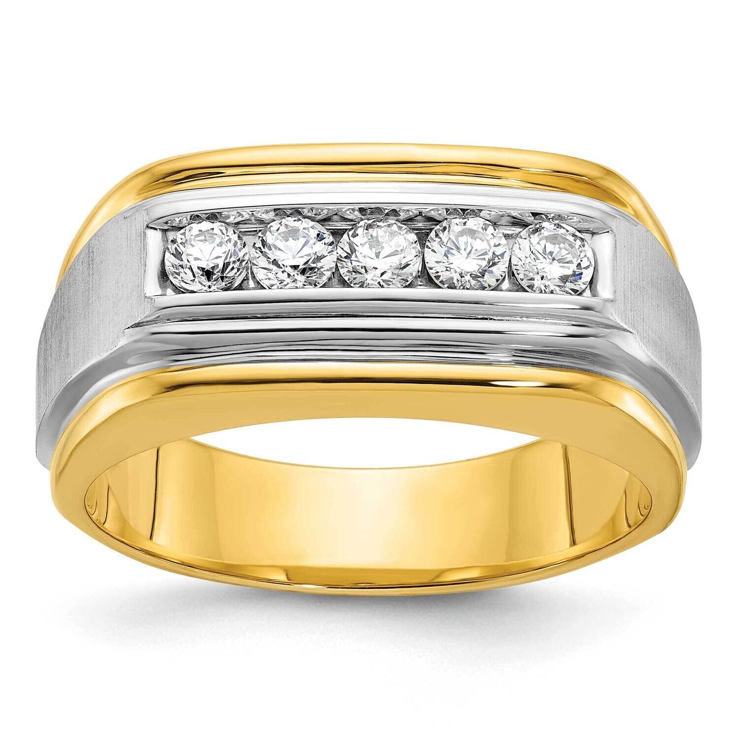 Ibgoodman Men&#39;s Polished Satin Grooved 5-Stone 1/2 Carat A Quality Diamond Ring 14k Two-Tone Gold B…