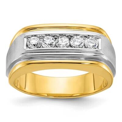 Ibgoodman Men&#39;s Polished Satin Grooved 5-Stone 1/2 Carat A Quality Diamond Ring 14k Two-Tone Gold B…