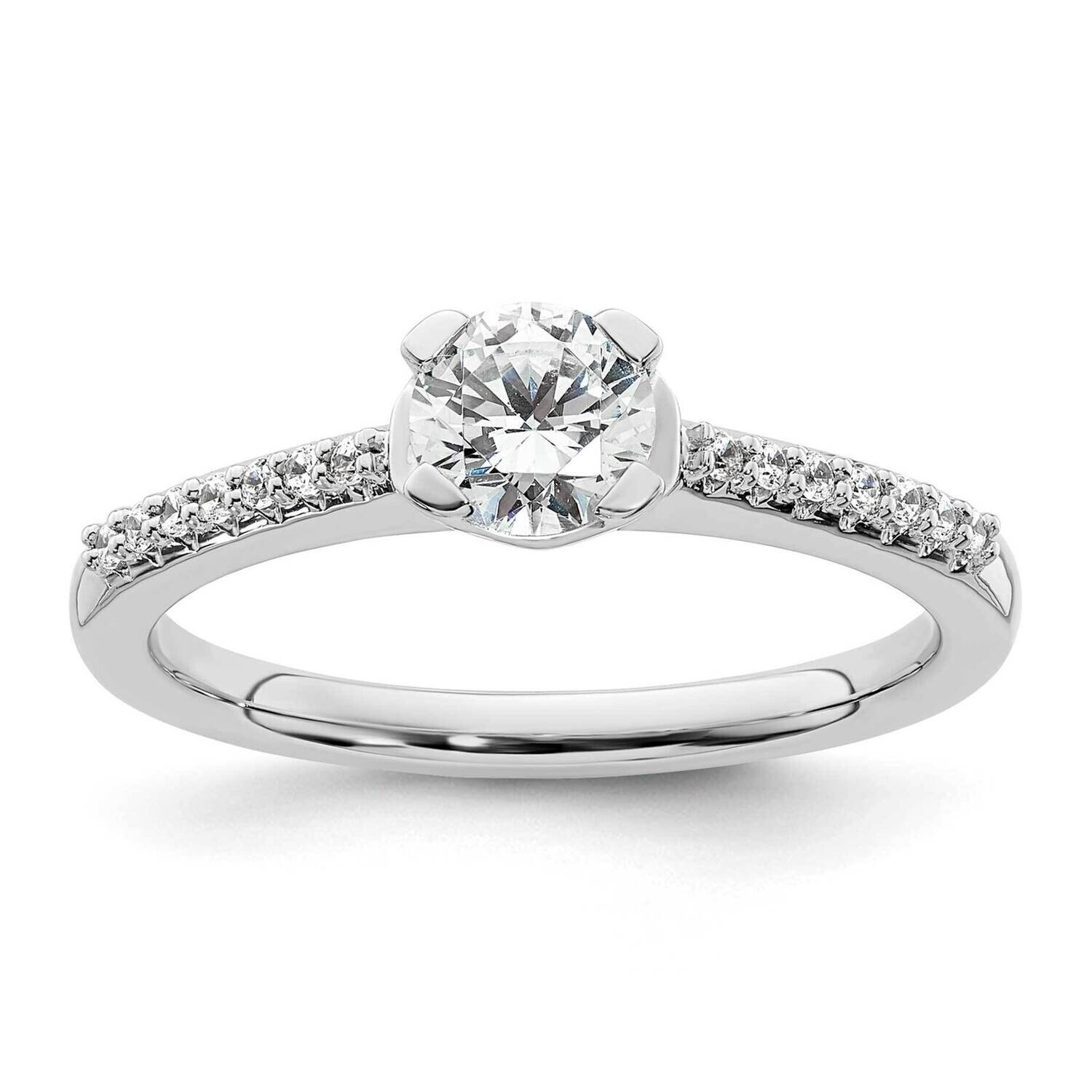 Holds 1/2 Carat 5.00mm Round Center 1/15 Carat Diamond Semi-Mount Engagement Ring 14k White Gold RM…
