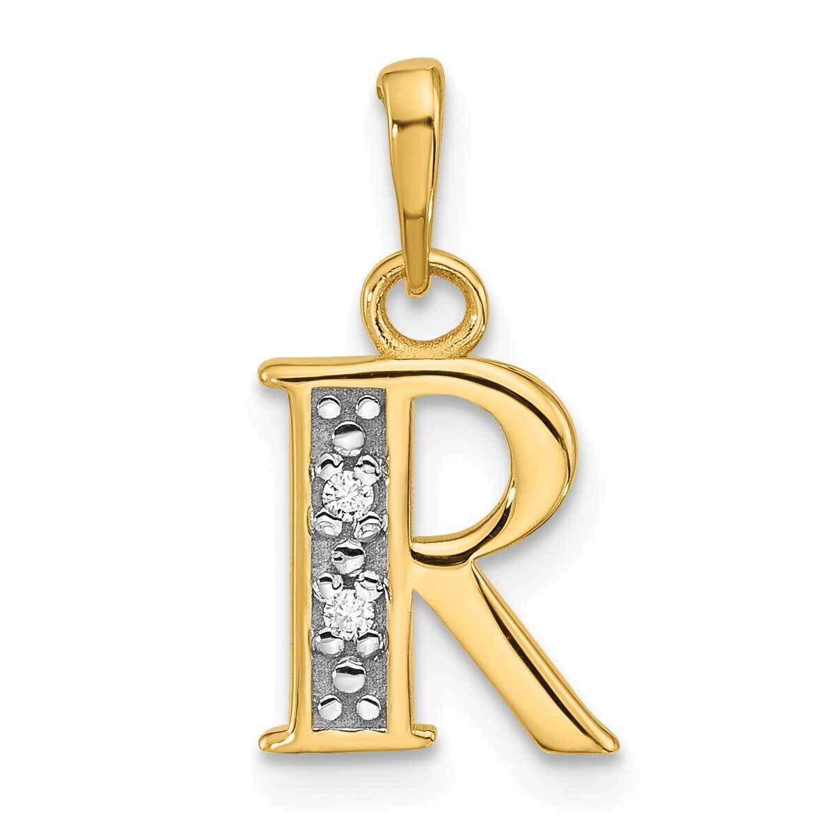 Diamond Letter R Initial Pendant 14k Gold With Rhodium YC1541R