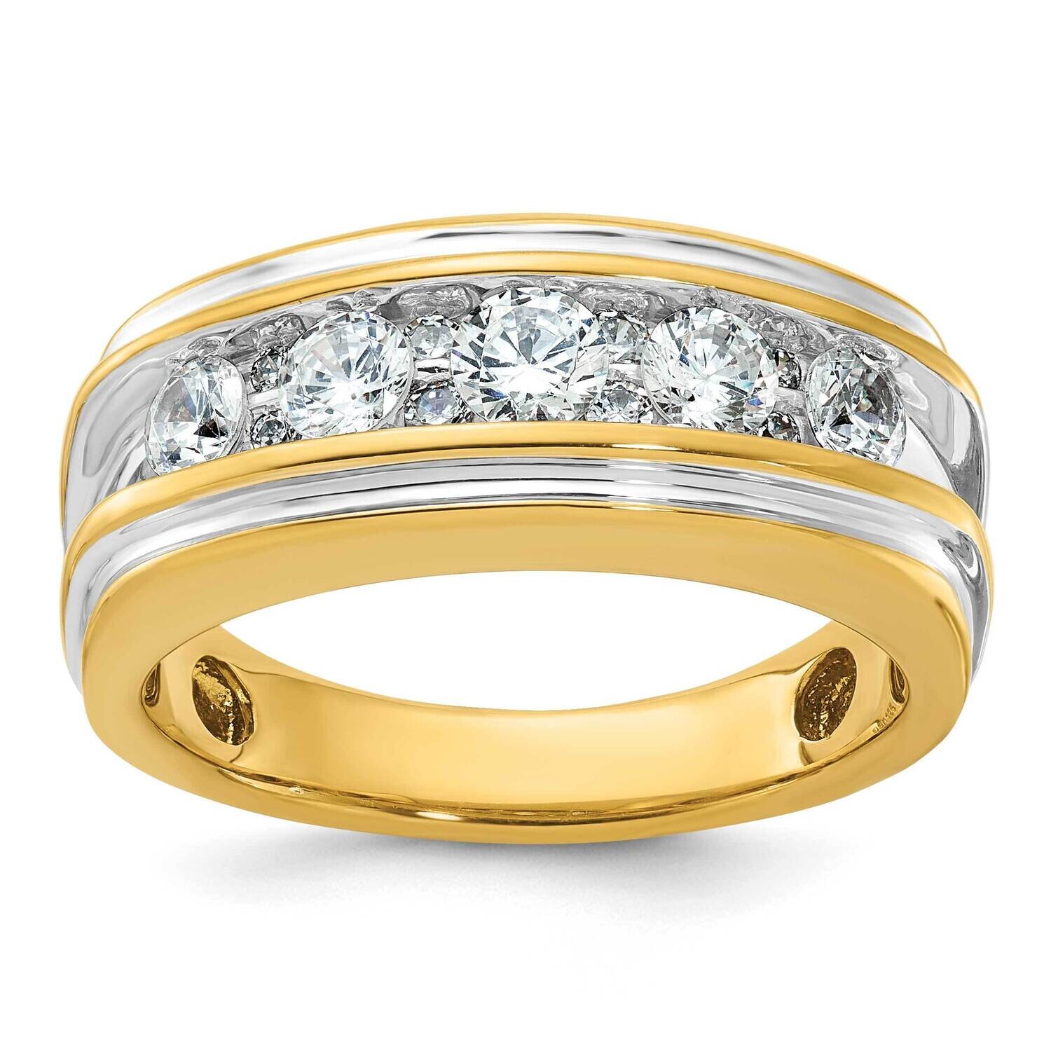 Ibgoodman Men&#39;s Polished Grooved 1 Carat Aa Quality Diamond Ring 14k Gold White Rhodium B64234-4YAA…