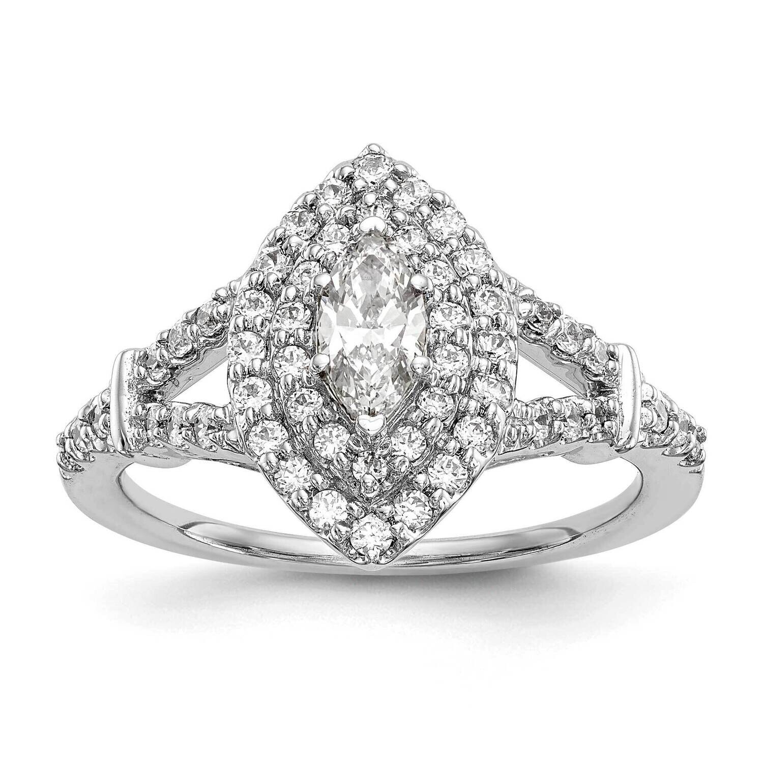 Double Halo Holds 3/8 Carat 7.0X3.5mm Marquise Center 1/2 Carat Diamond Semi-Mount Engagement Ring …