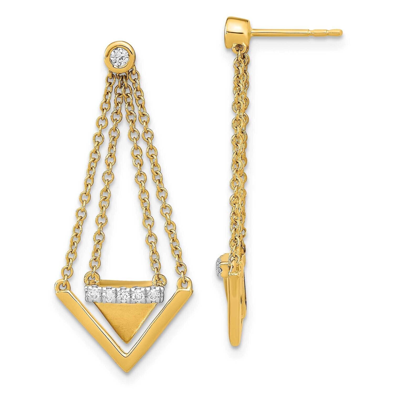 Satin/Polished Diamond Triangle Chain Dangle Post Earrings 14k Gold EM6864-016-YA, MPN: EM6864-016-…
