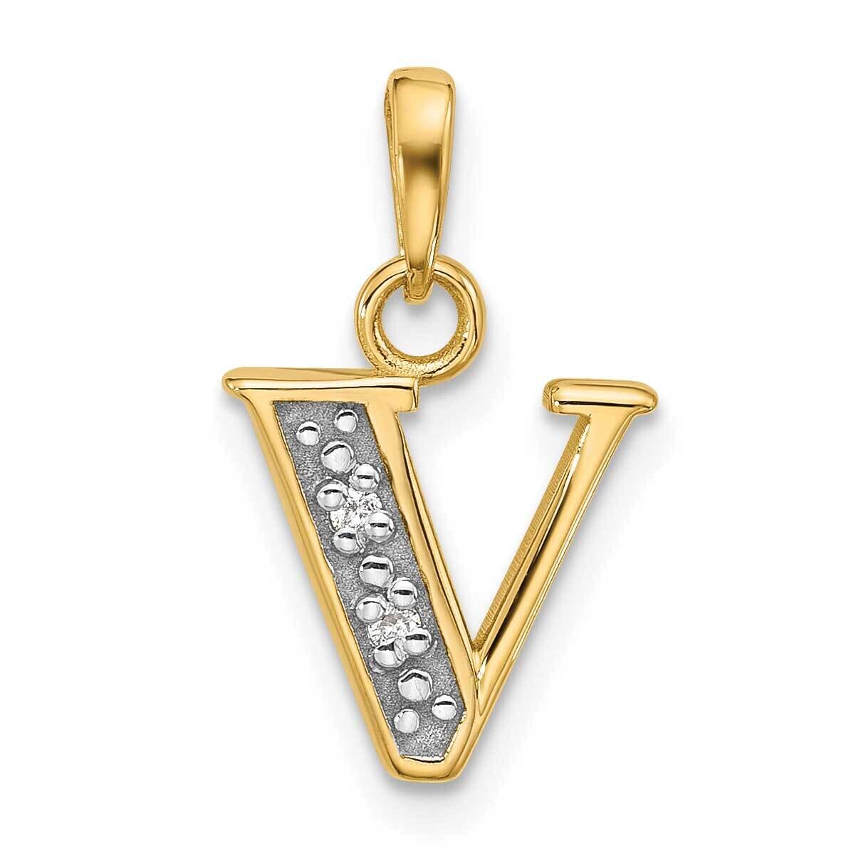 Diamond Letter V Initial Pendant 14k Gold With Rhodium YC1541V