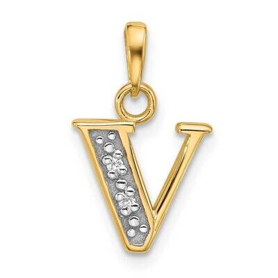 Diamond Letter V Initial Pendant 14k Gold With Rhodium YC1541V, MPN: YC1541V,