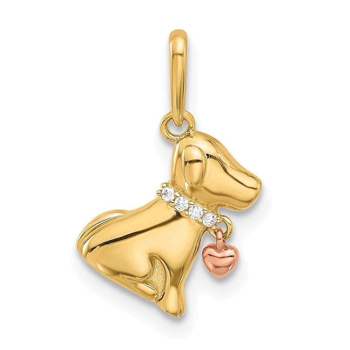 Polished CZ Dog Heart Dangle Pendant 14k Two-Tone Gold YC1589