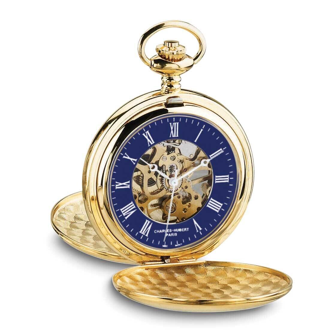 Charles Hubert Gold-Plated Double Hunter Blue Dial Pocket Watch XWA6591