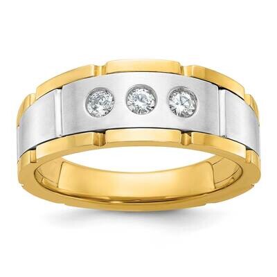 Ibgoodman Men&#39;s Polished Satin Grooved 3-Stone 1/4 Carat Aa Quality Diamond Ring 14k Two-Tone Gold …