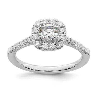 Halo Holds 1/2 Carat 4.5mm Asscher-Cut Center 1/3 Carat Diamond Semi-Mount Engagement Ring 14k Whit…