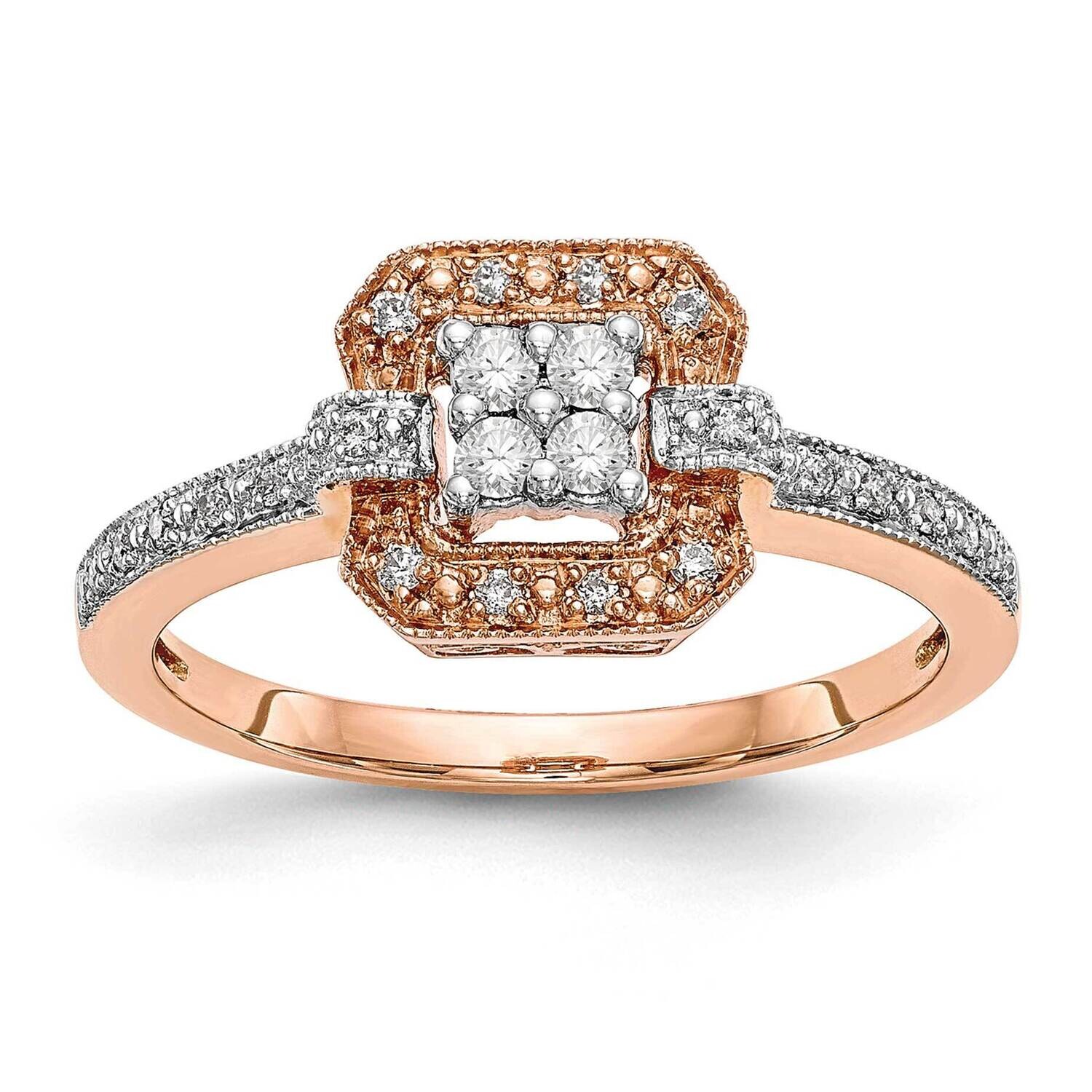 Square Halo Cluster 1/5 Carat Diamond Complete Engagement Ring 10k Rose Gold RM2356E-020-0RAA, MPN:…