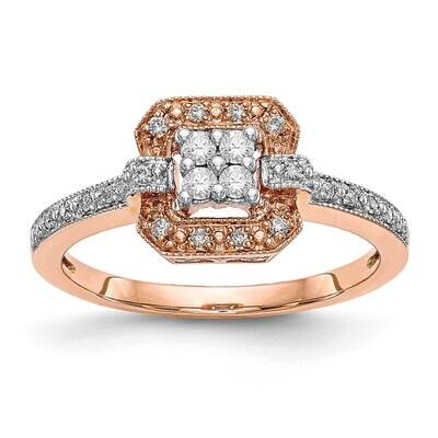 Square Halo Cluster 1/5 Carat Diamond Complete Engagement Ring 10k Rose Gold RM2356E-020-0RAA, MPN:…
