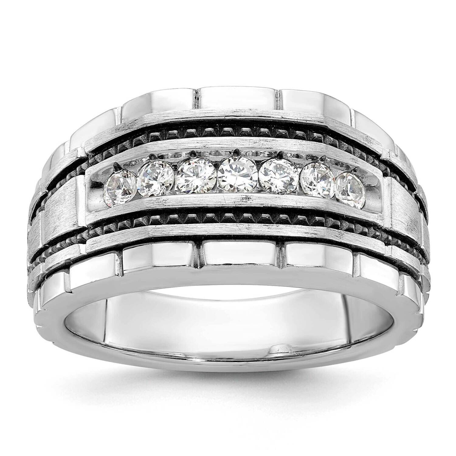 Ibgoodman Black Rhodium Men&#39;s Polished Satin Textured 7-Stone 1/2 Carat Aa Quality Diamond Ring 14k…