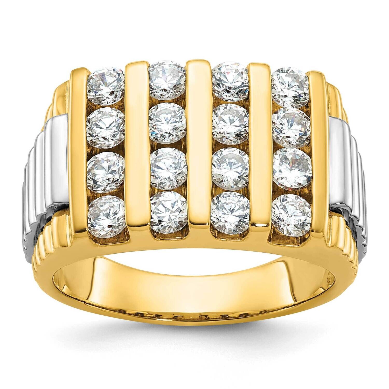 Ibgoodman Men's Polished Textured 4-Row 2 Carat Aa Quality Diamond Ring 14k Two-Tone Gold B58975-4YWAA