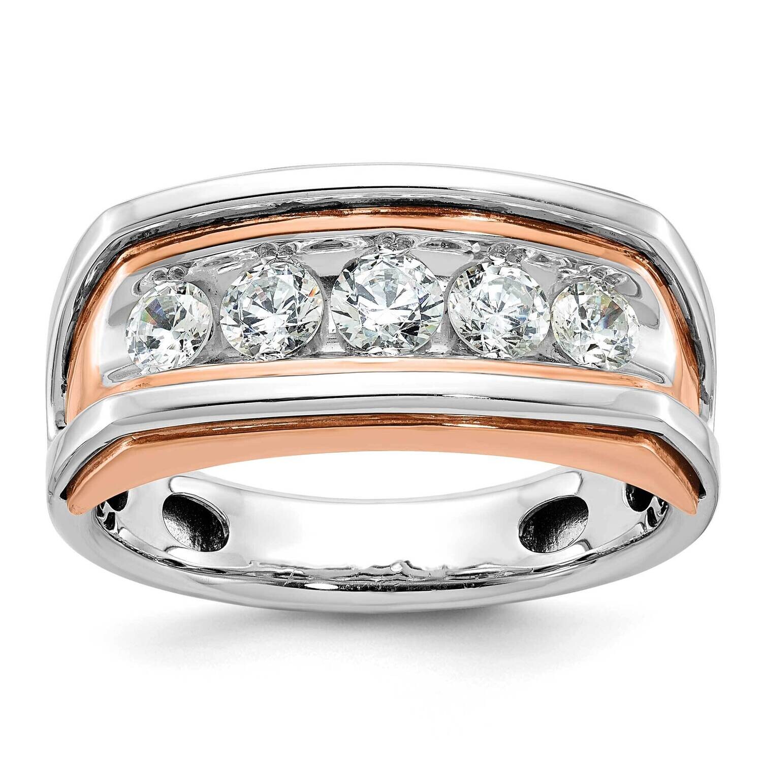 Ibgoodman Rose Gold Men&#39;s Polished Cut-Out 5-Stone 1 Carat Aa Quality Diamond Ring 14k White Gold B…