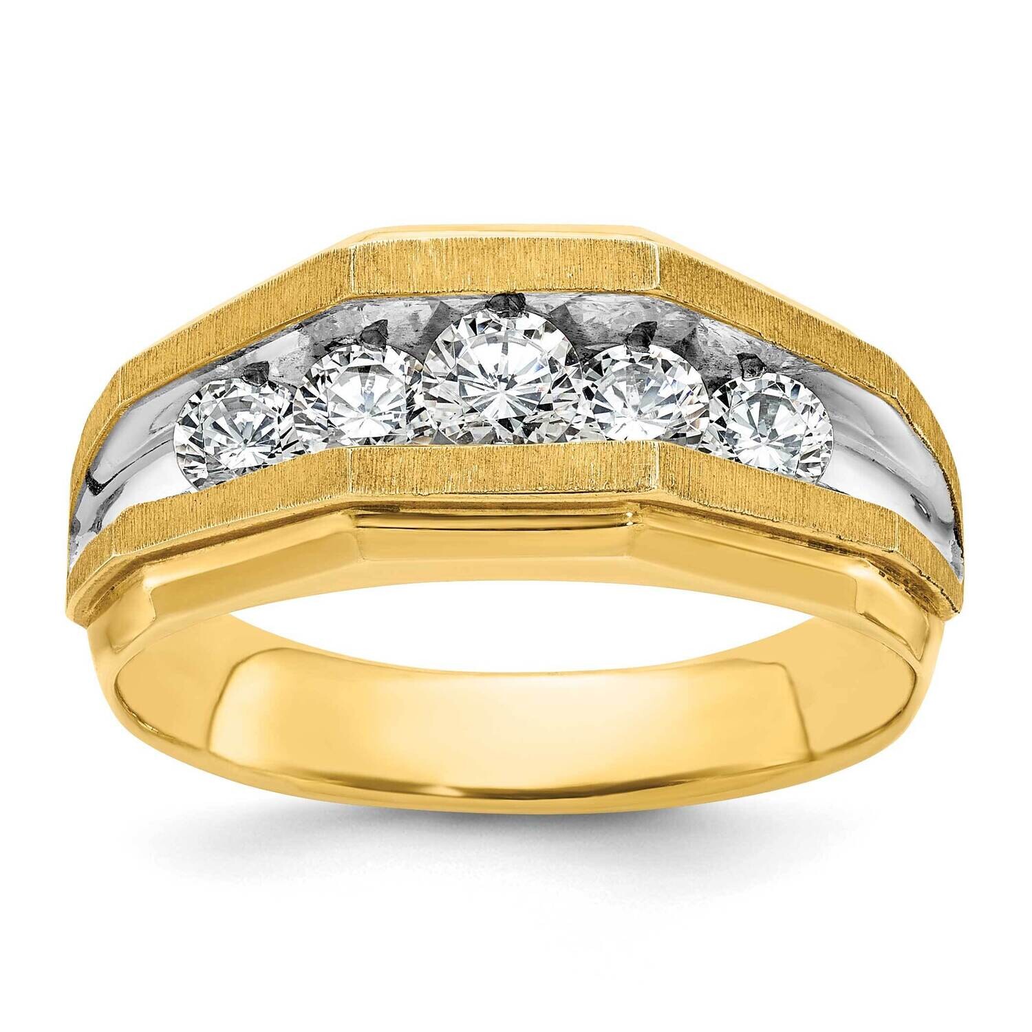 Ibgoodman Men's Polished Satin 5-Stone 1 Carat Aa Quality Diamond Ring 14k Gold White Rhodium B56716-4YAA