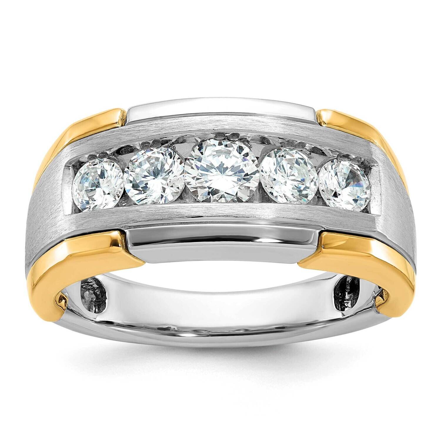 Ibgoodman Men&#39;s Polished Satin Grooved 5-Stone 1 Carat Aa Quality Diamond Ring 14k Two-Tone Gold B6…