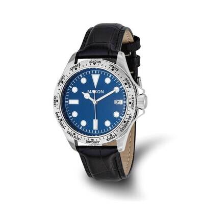 Mason Sales Black Leather BBlue Dial Watch Stainless Steel XWA6539, MPN: XWA6539,