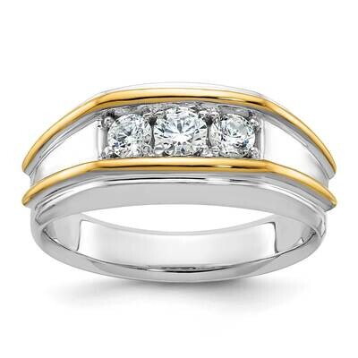 Ibgoodman Men&#39;s Polished 3-Stone 1/2 Carat Aa Quality Diamond Ring 14k Two-Tone Gold B63173-4WYAA b…