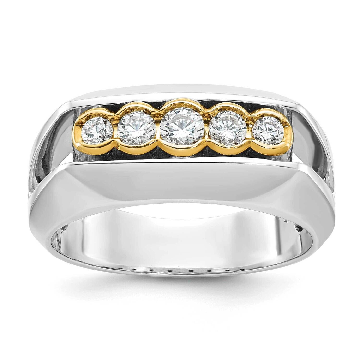 Ibgoodman Men&#39;s Polished Graduated 5-Stone 1/2 Carat Aa Quality Diamond Ring 14k Two-Tone Gold B641…