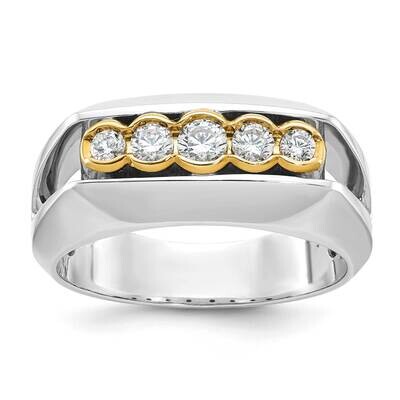 Ibgoodman Men&#39;s Polished Graduated 5-Stone 1/2 Carat Aa Quality Diamond Ring 14k Two-Tone Gold B641…