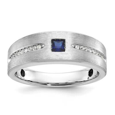 Ibgoodman Men&#39;s Satin Lab Created Sapphire 1/8 Carat Diamond Complete Ring 14k White Gold B52042-4W…