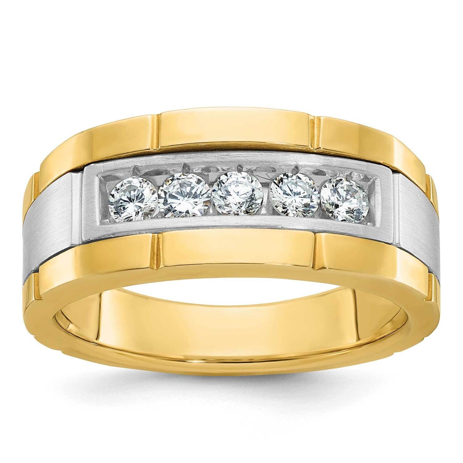Ibgoodman Men&#39;s Polished Satin 5-Stone 1/2 Carat Aa Quality Diamond Ring 14k Two-Tone Gold B63919-4…