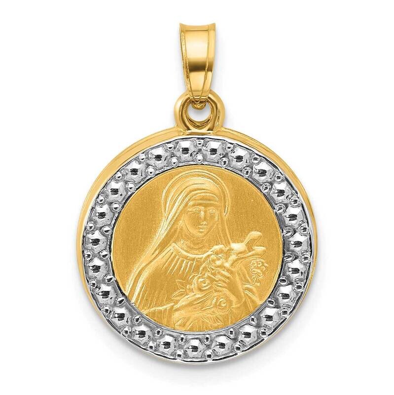 Hollow St. Theresa Pendant 14k Gold With Rhodium XR2153