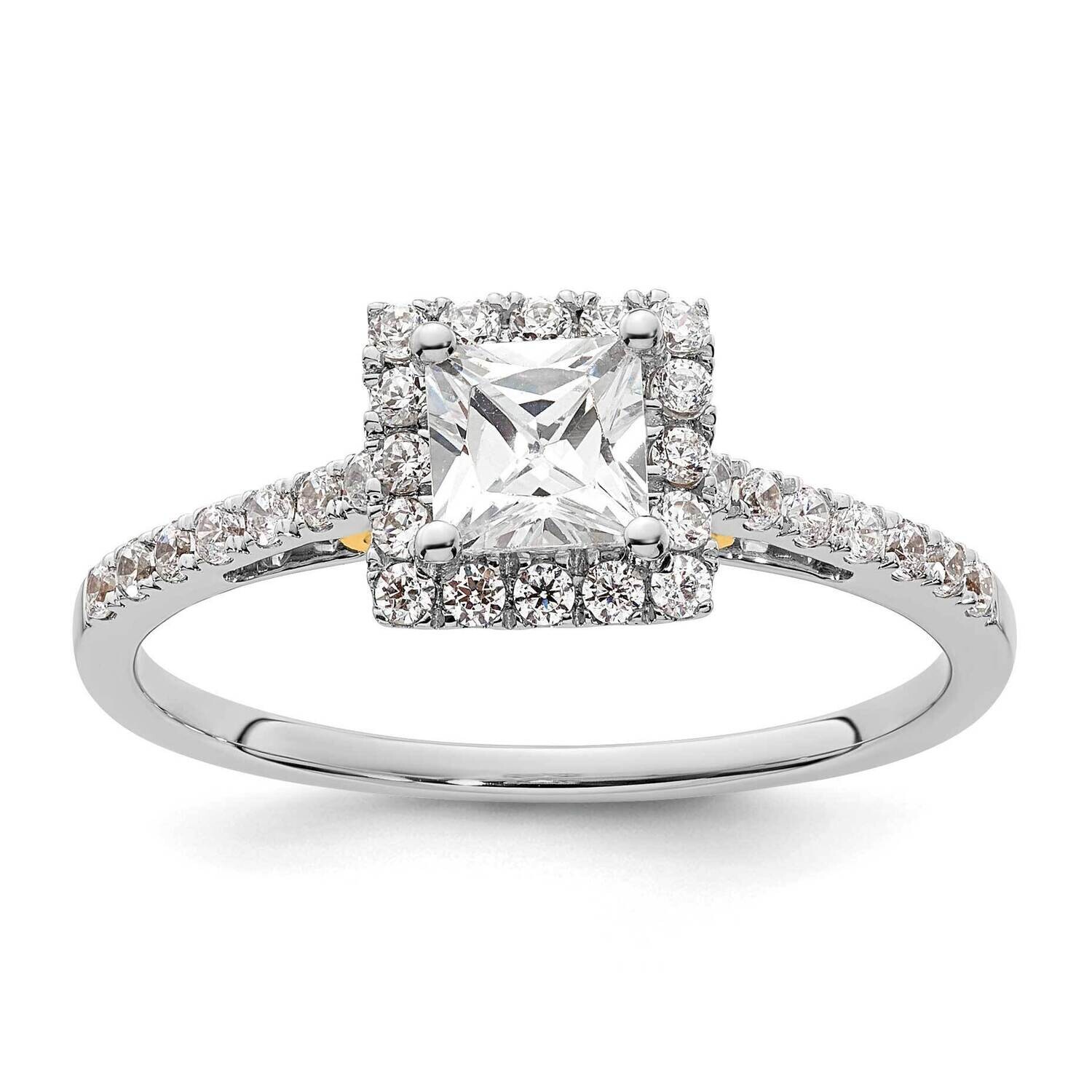 Halo Holds 1/2 Carat 4.5mm Princess Center 1/3 Carat Diamond Semi-Mount Engagement Ring 14k Two-Ton…