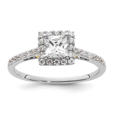 Halo Holds 1/2 Carat 4.5mm Princess Center 1/3 Carat Diamond Semi-Mount Engagement Ring 14k Two-Ton…