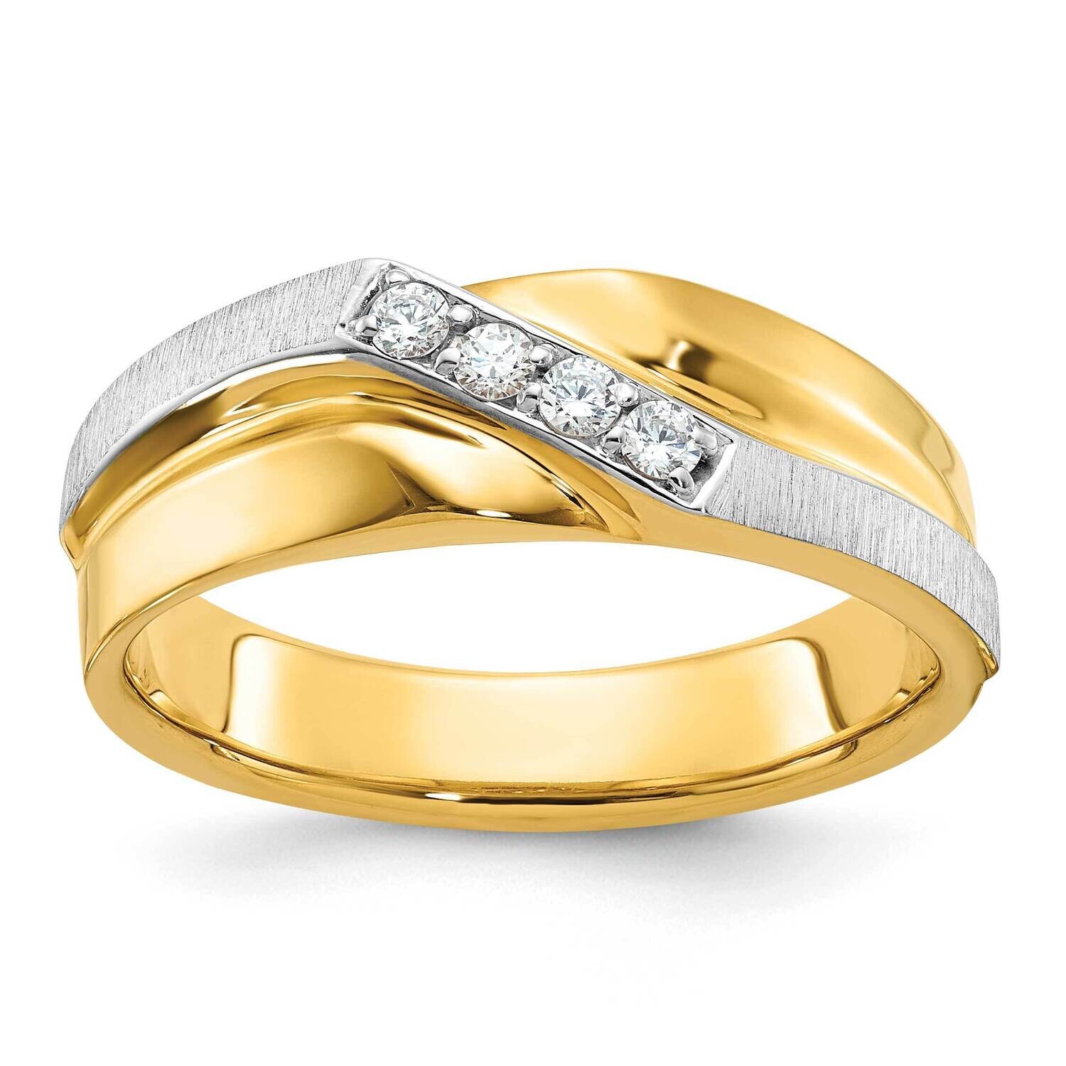 Ibgoodman Men&#39;s Polished Satin Grooved 4-Stone 1/8 Carat Aa Quality Diamond Ring 14k Two-Tone Gold …