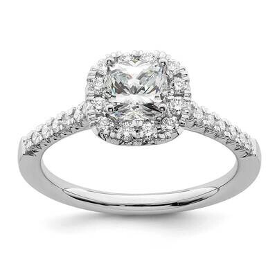 Halo Holds 1/2 Carat 4.8mm Cushion Center 3/8 Carat Diamond Semi-Mount Engagement Ring 14k White Go…