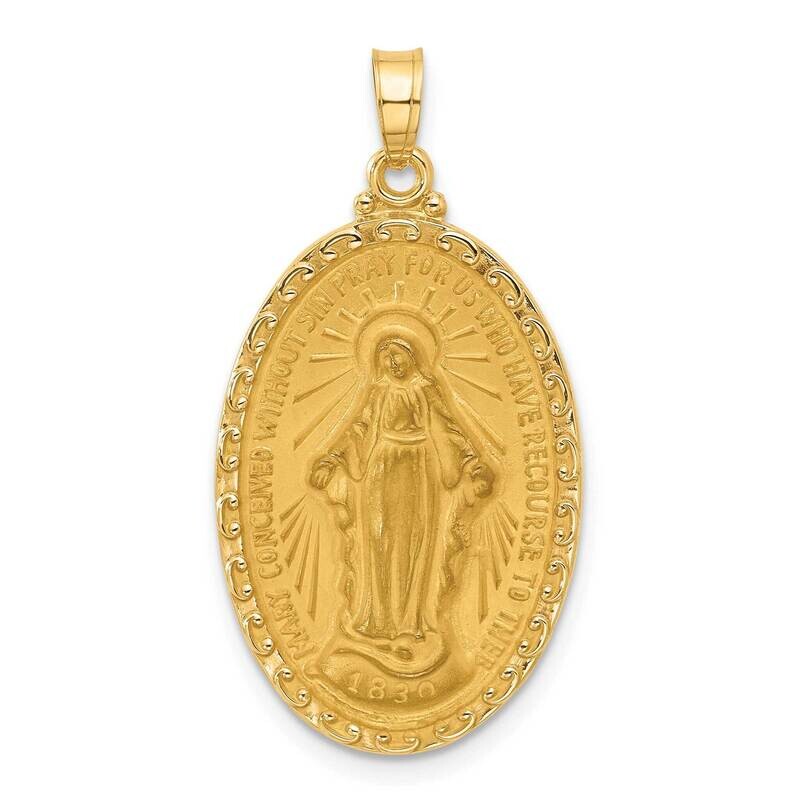 Satin Polished Miraculous Medal Solid Oval Pendant 14k Gold XR2117
