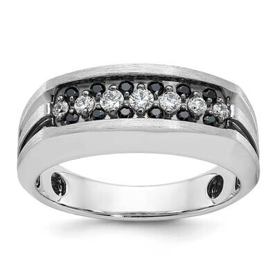 Ibgoodman Black Rhodium Men&#39;s Polished Satin Grooved 1/2 Carat Aa Quality Black White Diamond Ring …