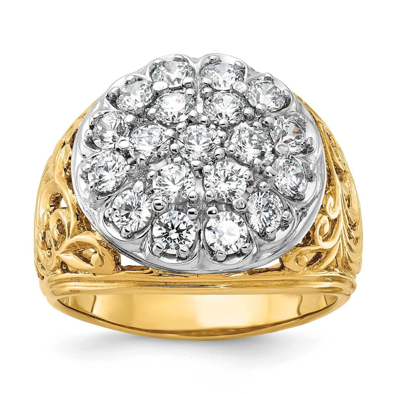 Ibgoodman Men's Polished Filigree 2 Carat Aa Quality Diamond Cluster Ring 14k Two-Tone Gold B01539A-4YWAA