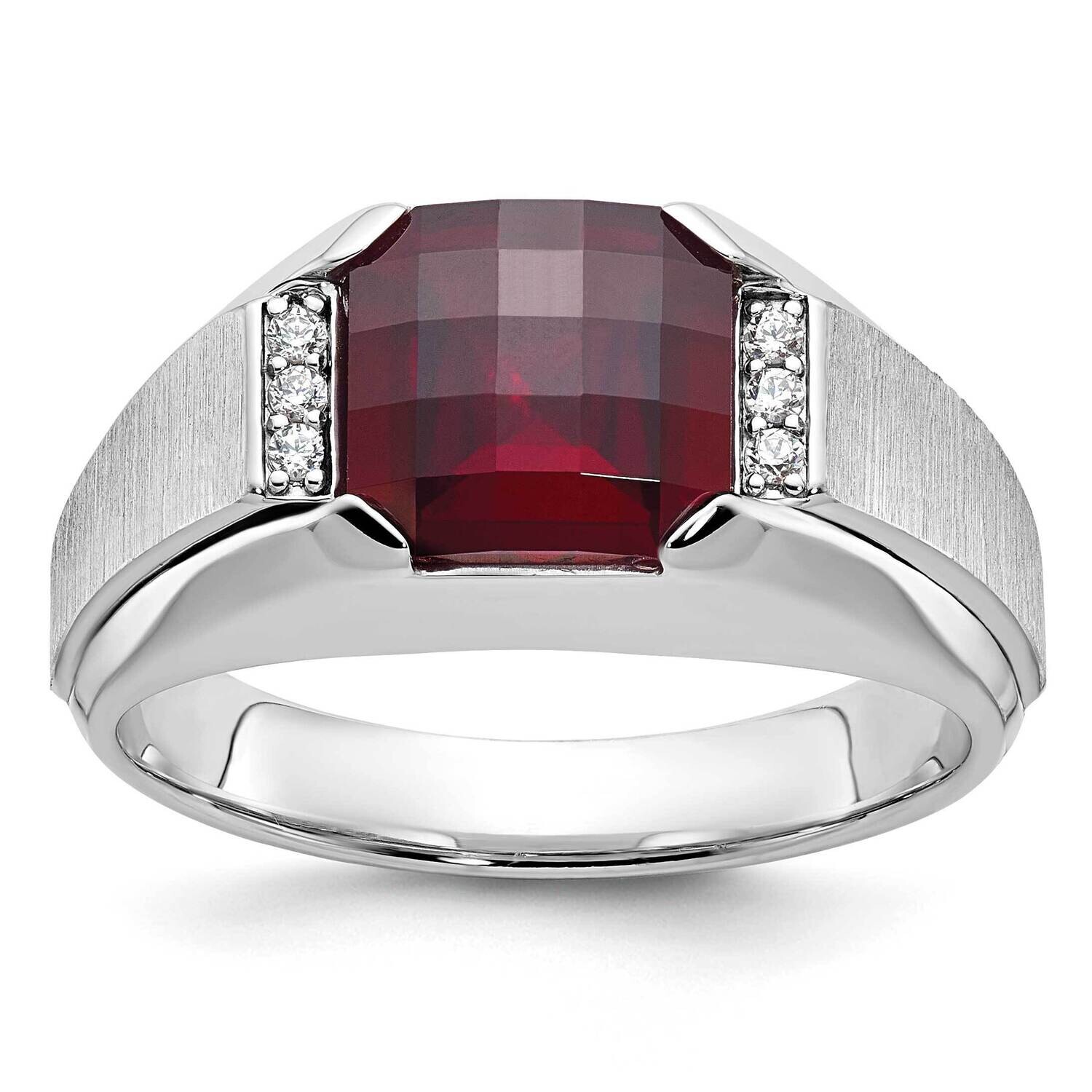 Ibgoodman Men&#39;s Created Garnet 1/20 Carat Diamond Complete Ring 14k White Gold B84753-4WGA/AA by IB…