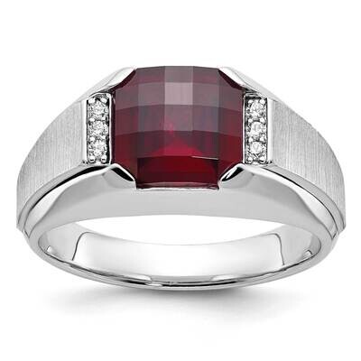 Ibgoodman Men&#39;s Created Garnet 1/20 Carat Diamond Complete Ring 14k White Gold B84753-4WGA/AA by IB…