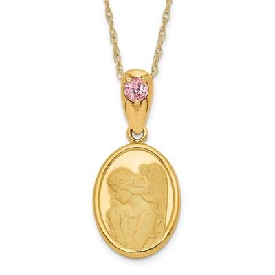Wings Of Love Pink Tourmaline October Birthstone Angel Necklace 14k Gold XU723, MPN: XU723,