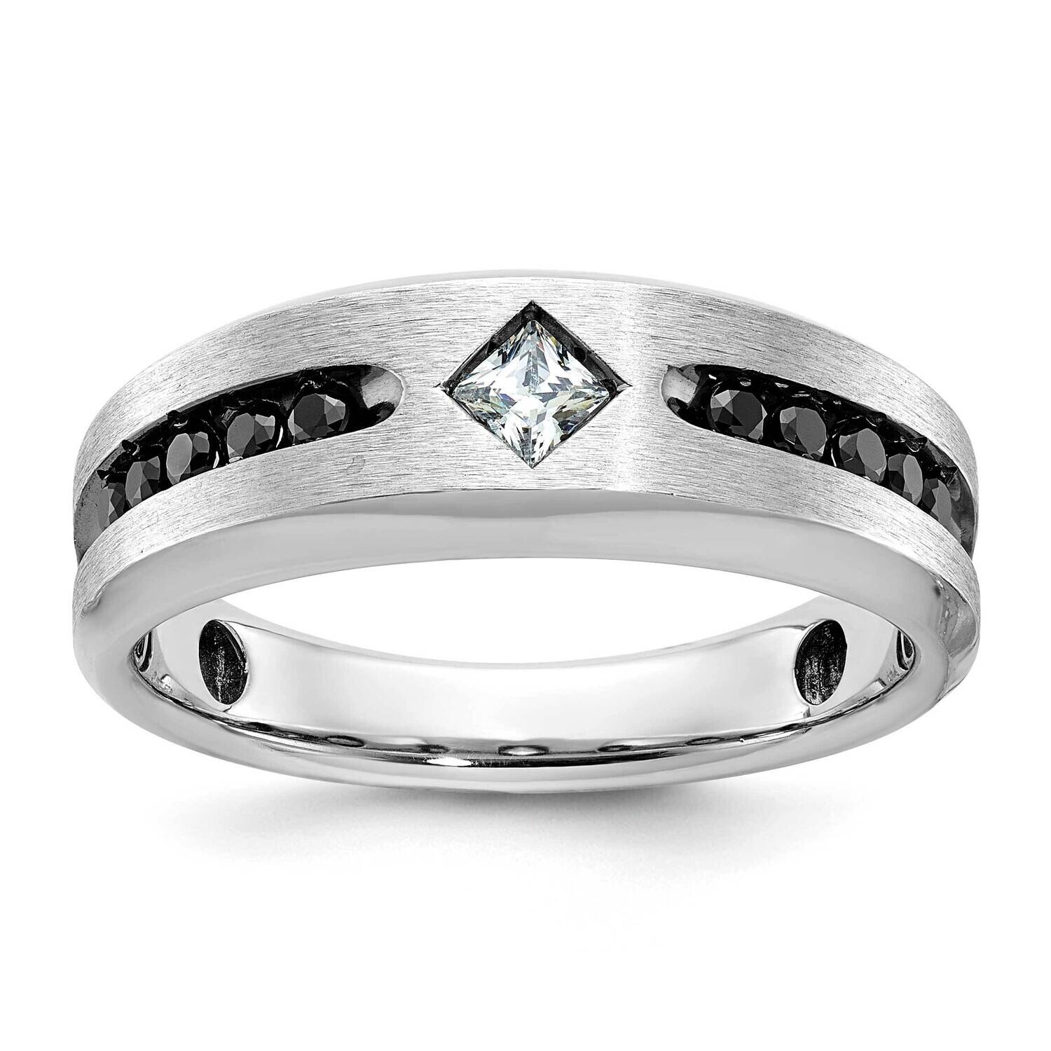 Ibgoodman Black Rhodium Polished Satin Grooved 1/2 Carat Aa Quality Black White Diamond Ring 14k Wh…