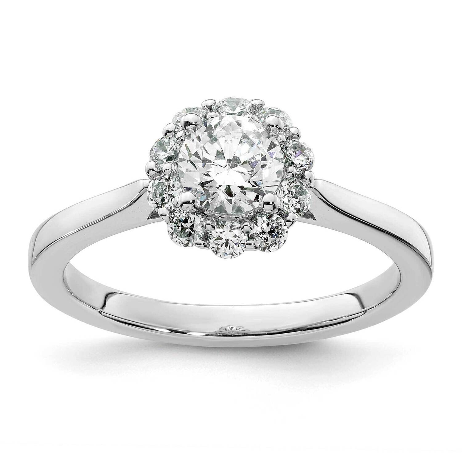 Halo Holds 1/2 Carat 5.2mm Round Center 1/3 Carat Diamond Semi-Mount Engagement Ring 14k White Gold RM2033E-050-WAA