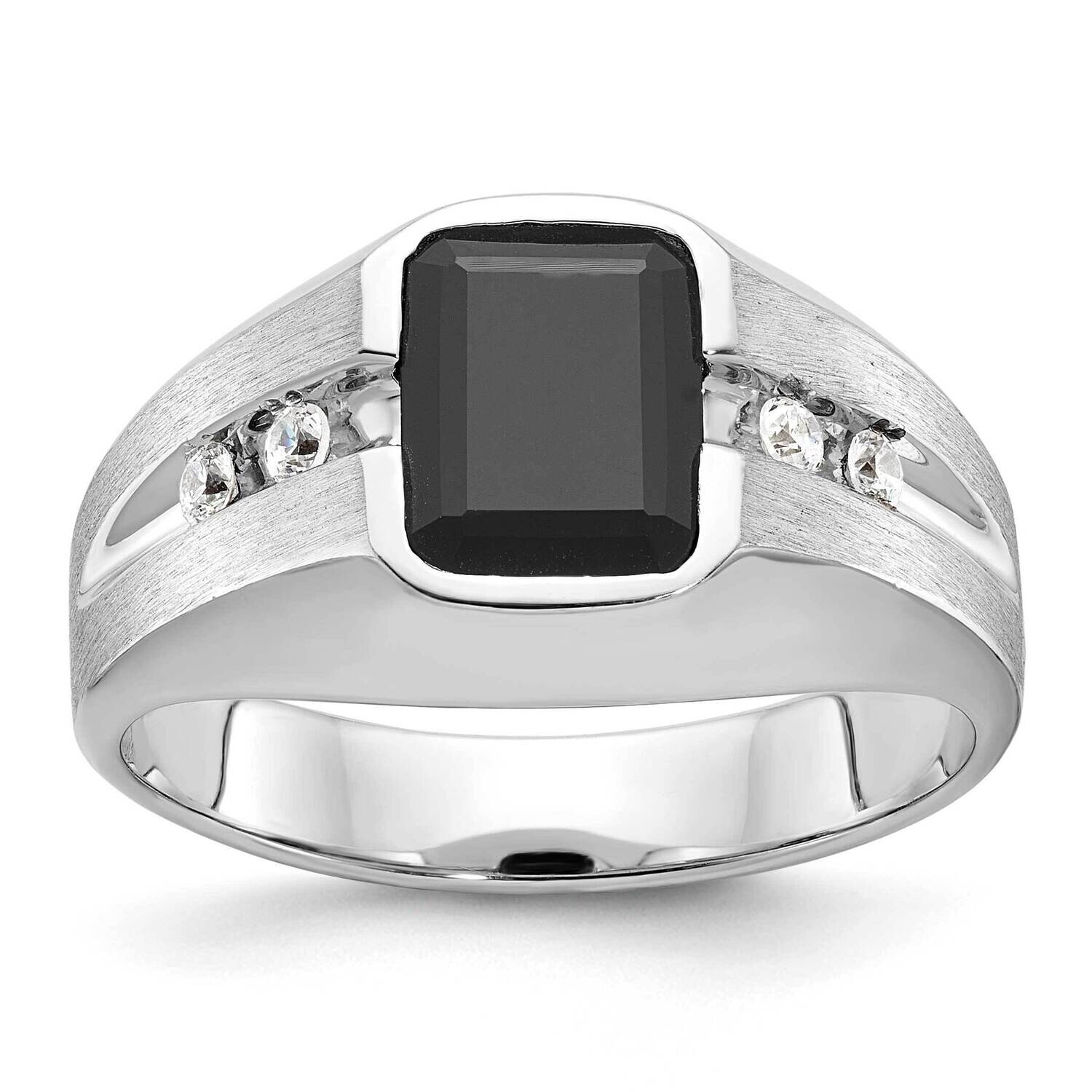 Ibgoodman Men&#39;s Polished Satin Onyx 1/8 Carat Aa Quality Diamond Ring 14k White Gold B57895-4WOX/AA…