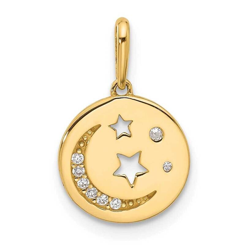 CZ Moon Stars In Disc Pendant 14k Polished Gold YC1573
