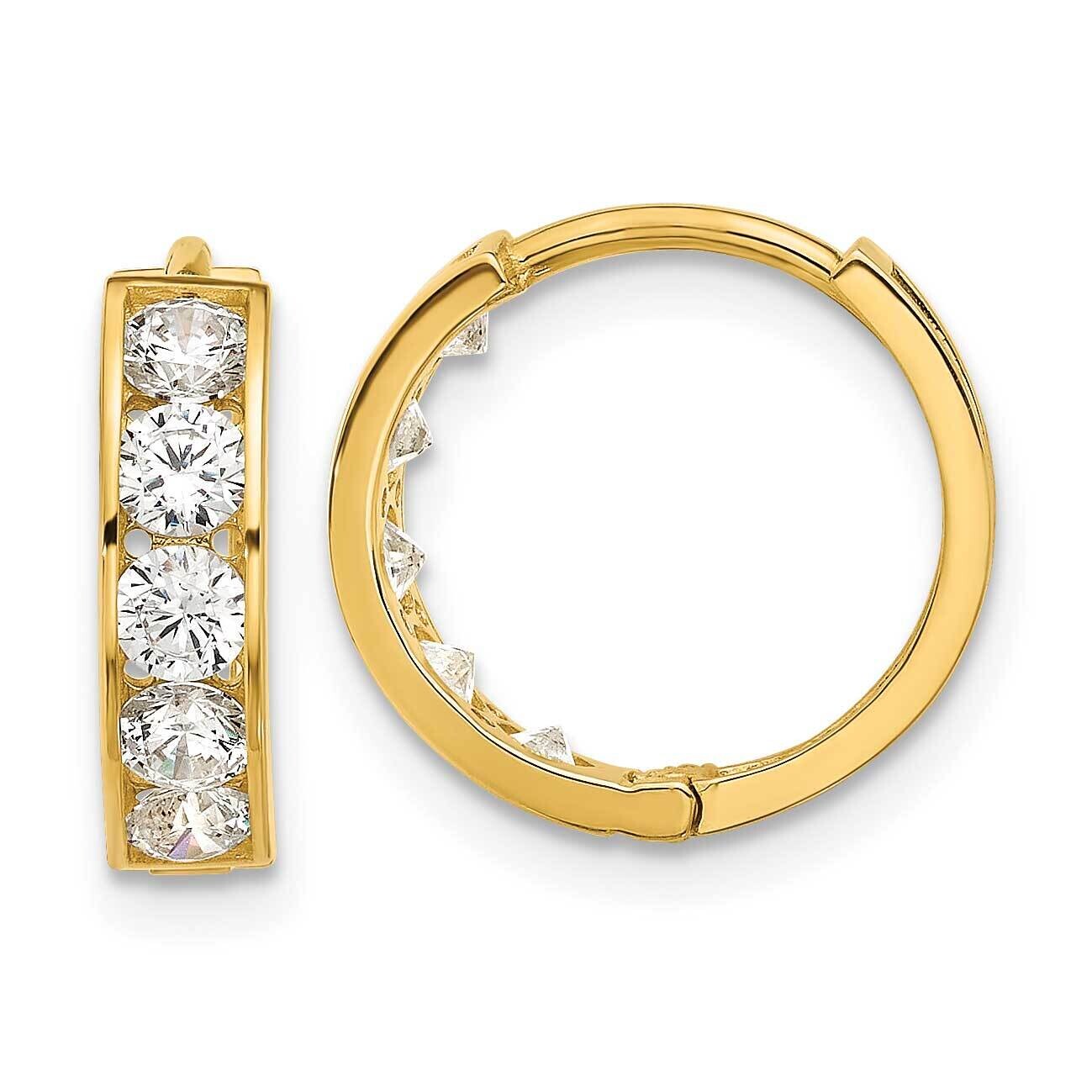 CZ 4X14mm Huggie Hoop Earrings 14k Polished Gold YE2158, MPN: YE2158, 196904098899