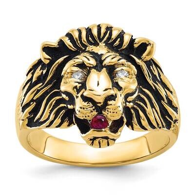 Ibgoodman Men&#39;s 1/20 Carat Diamond Ruby Antiqued Lion Complete Ring 14k Gold B05384-4YAA by IBGoodm…