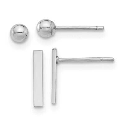 Polished 3mm Ball Bar Earring Set 14k White Gold YE2160W, MPN: YE2160W, 716838360901