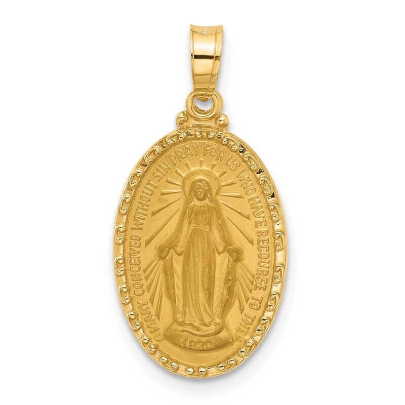Satin Polished Miraculous Medal Solid Oval Pendant 14k Gold XR2111