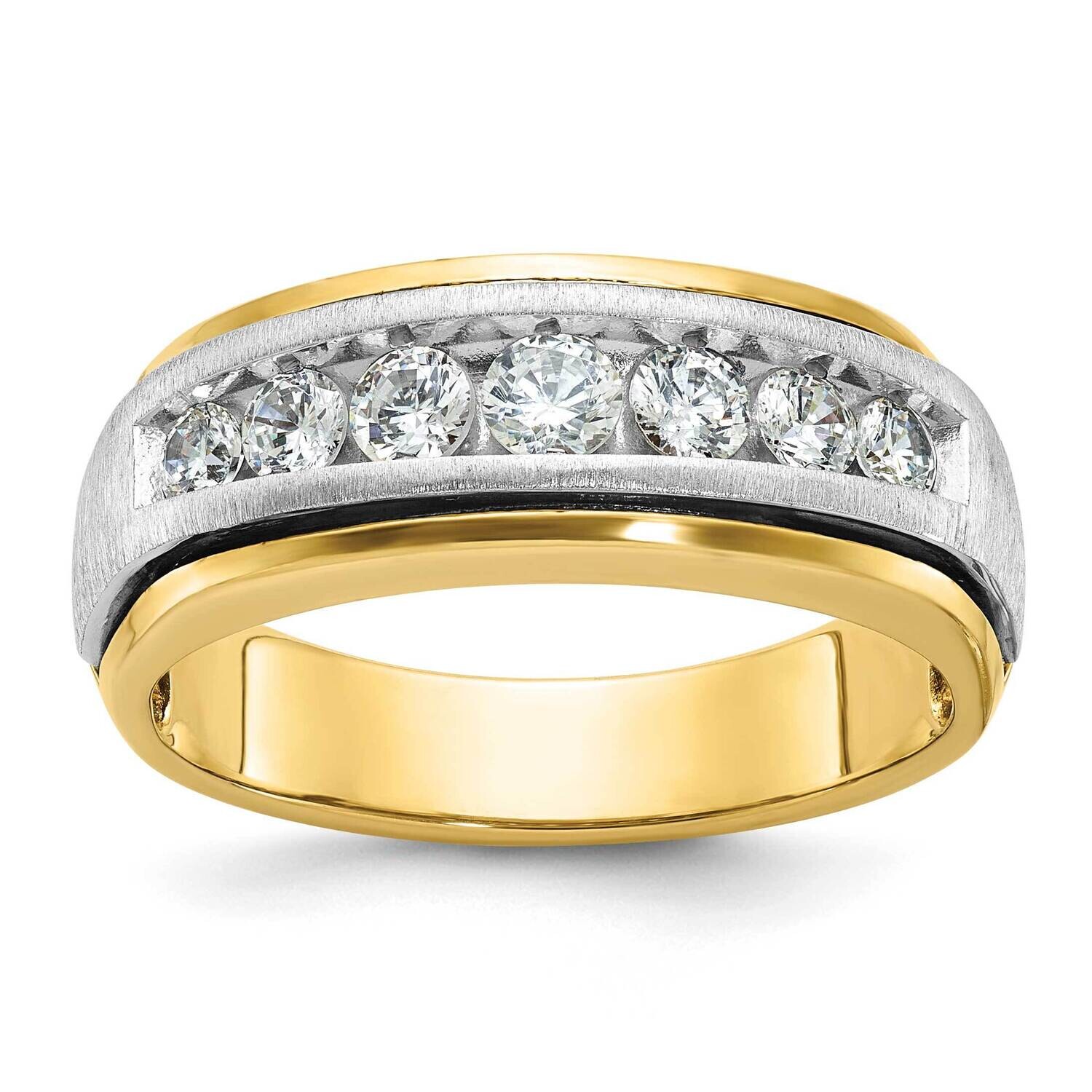 Ibgoodman Men&#39;s Polished Satin Grooved 7-Stone 3/4 Carat Aa Quality Diamond Ring 14k Two-Tone Gold …