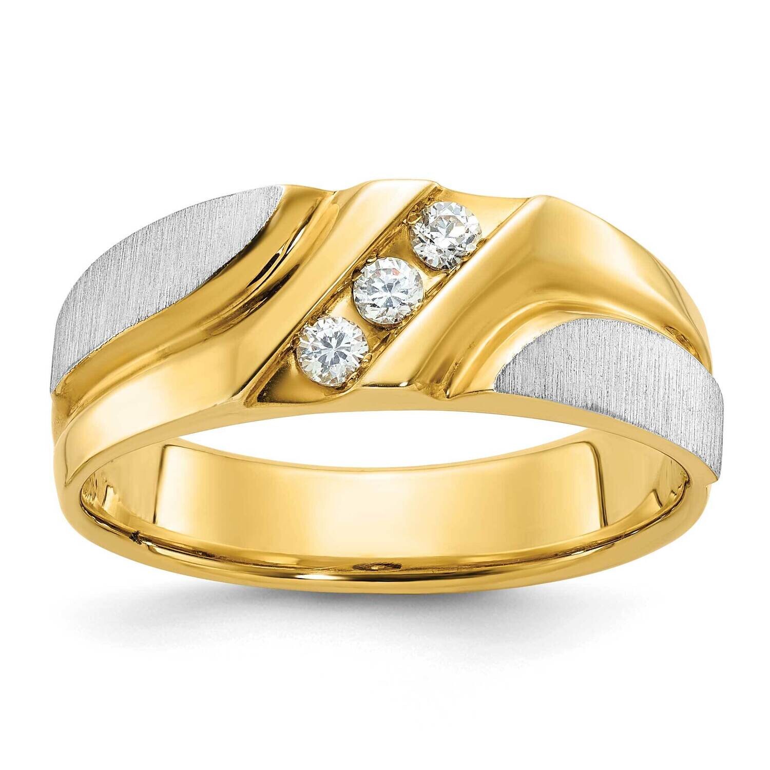 Ibgoodman Men's Polished Satin Grooved 3-Stone 1/6 Carat Aa Quality Diamond Ring 14k Two-Tone Gold B63237-4YWAA