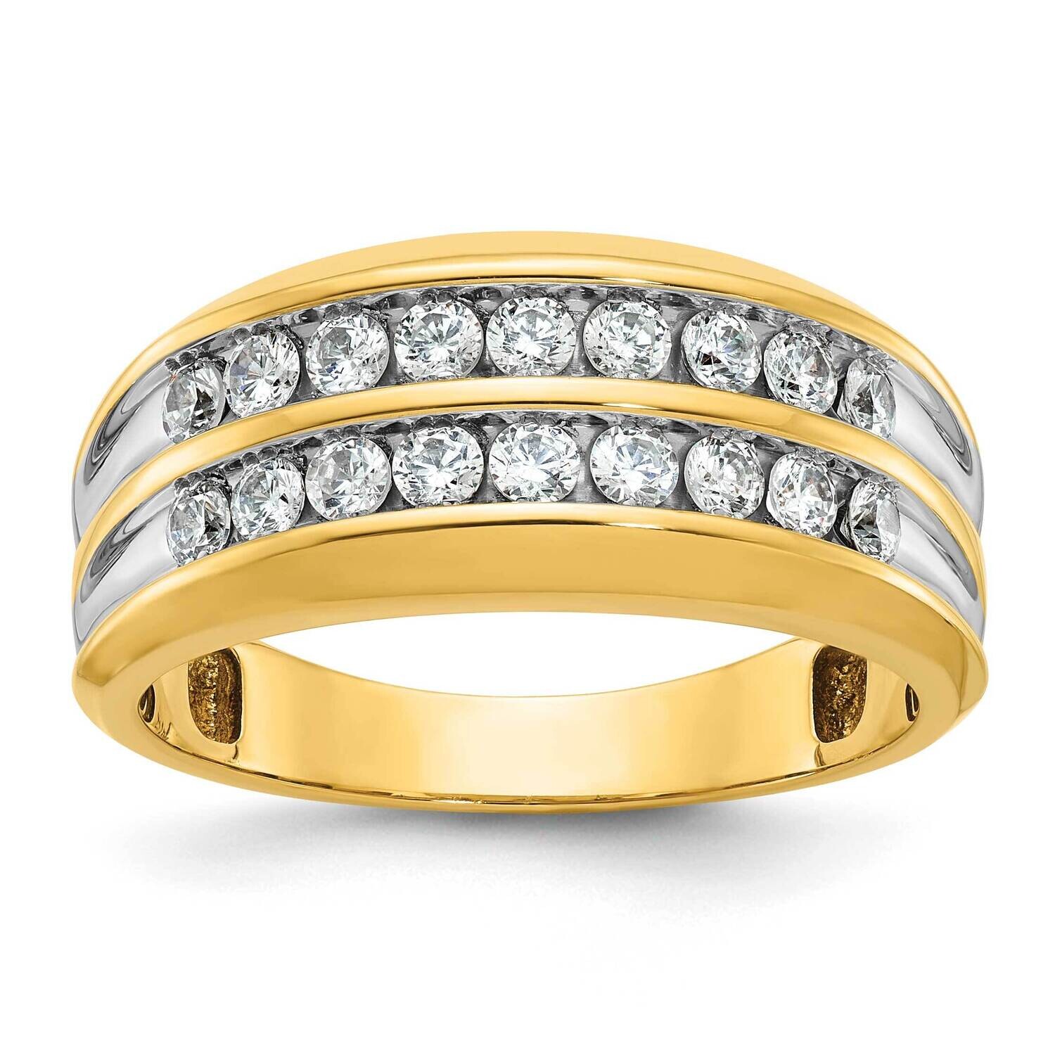 Ibgoodman Men&#39;s Polished Two-Row 3/4 Carat Aa Quality Diamond Ring 14k Gold White Rhodium B64212-4YAA